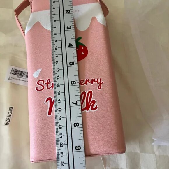 LUI SUI Girl's Fruits Crossbody Pink Bag Purse Strawberry Milk Box Kawaii - Picture 10 of 12